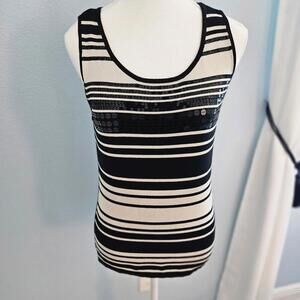 Tahari ASL Sequin Striped Tank Black And White 4P